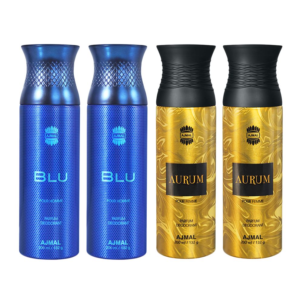 2 Blu & 2 Aurum Deodorant Spray- For Unisex (200 ml, Pack of 4)