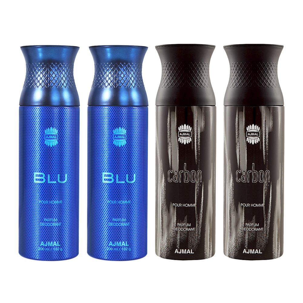 2 Blu & 2 Carbon Deodorant Spray- For Men (200 ml, Pack of 4)