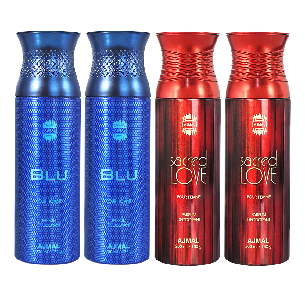 2 Blu & 2 Sacred Love Deodorant Spray- For Unisex (200 ml, Pack of 4)