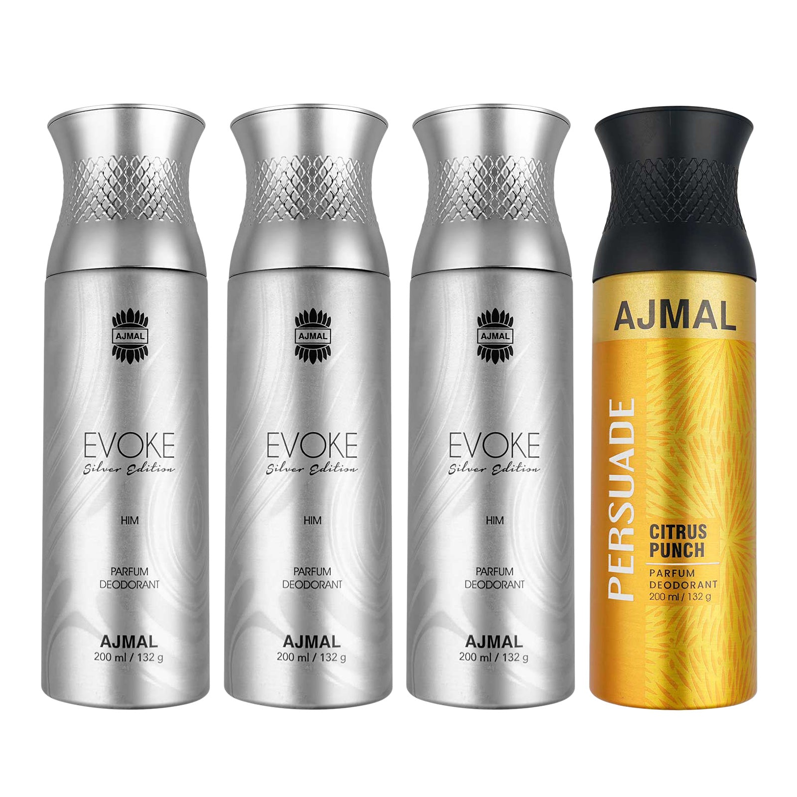 3 Evoke Silver Edition for Him for Men and 1 Persuade For Unisex Deodorants each 200ML Combo pack of 4