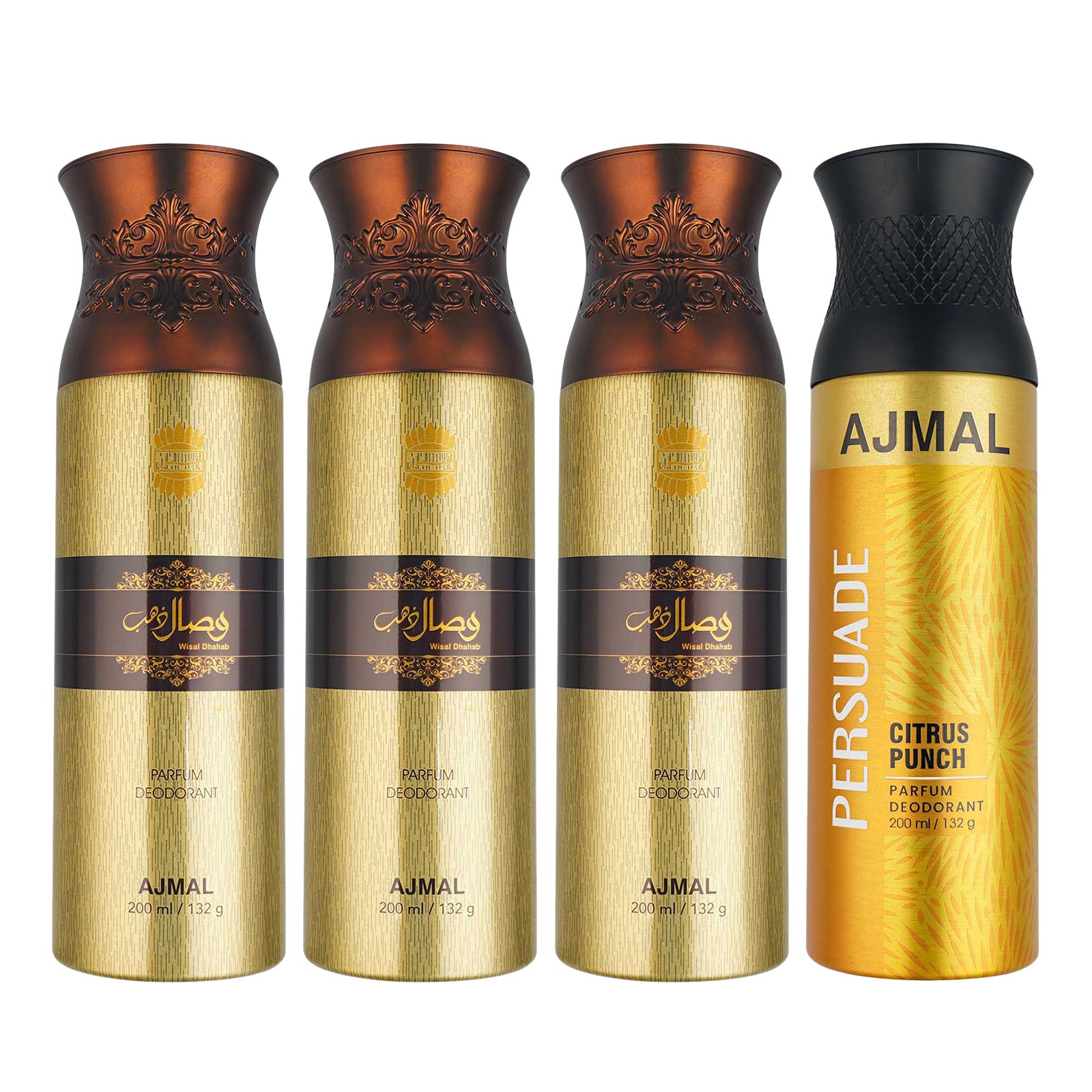 3 Wisal Dhahab for Men and 1 Persuade For Unisex Deodorants each 200ML Combo pack of 4