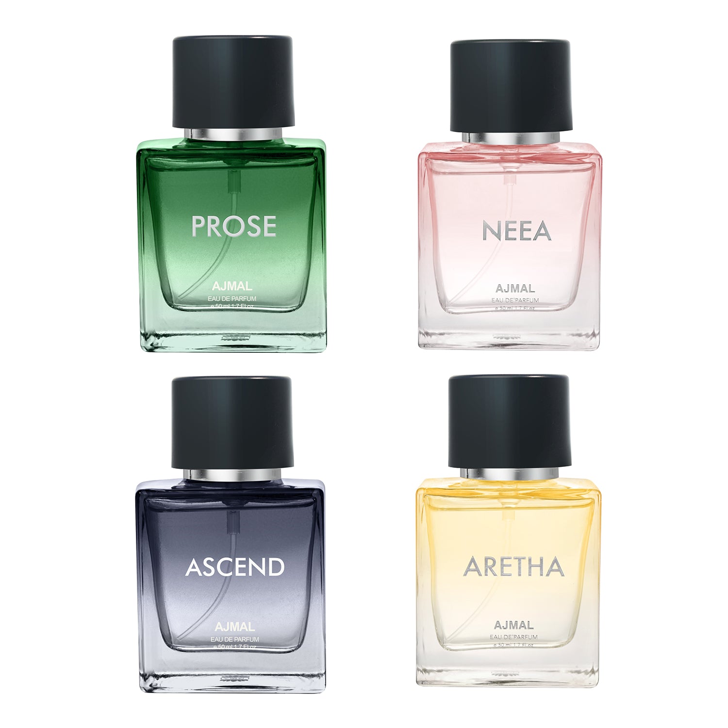 ASCEND EDP 50 ML for Unisex and NEEA EDP 50 ML for Women and PROSE EDP 50 ML for Men and ARETHA EDP 50 ML for Women Pack of 4