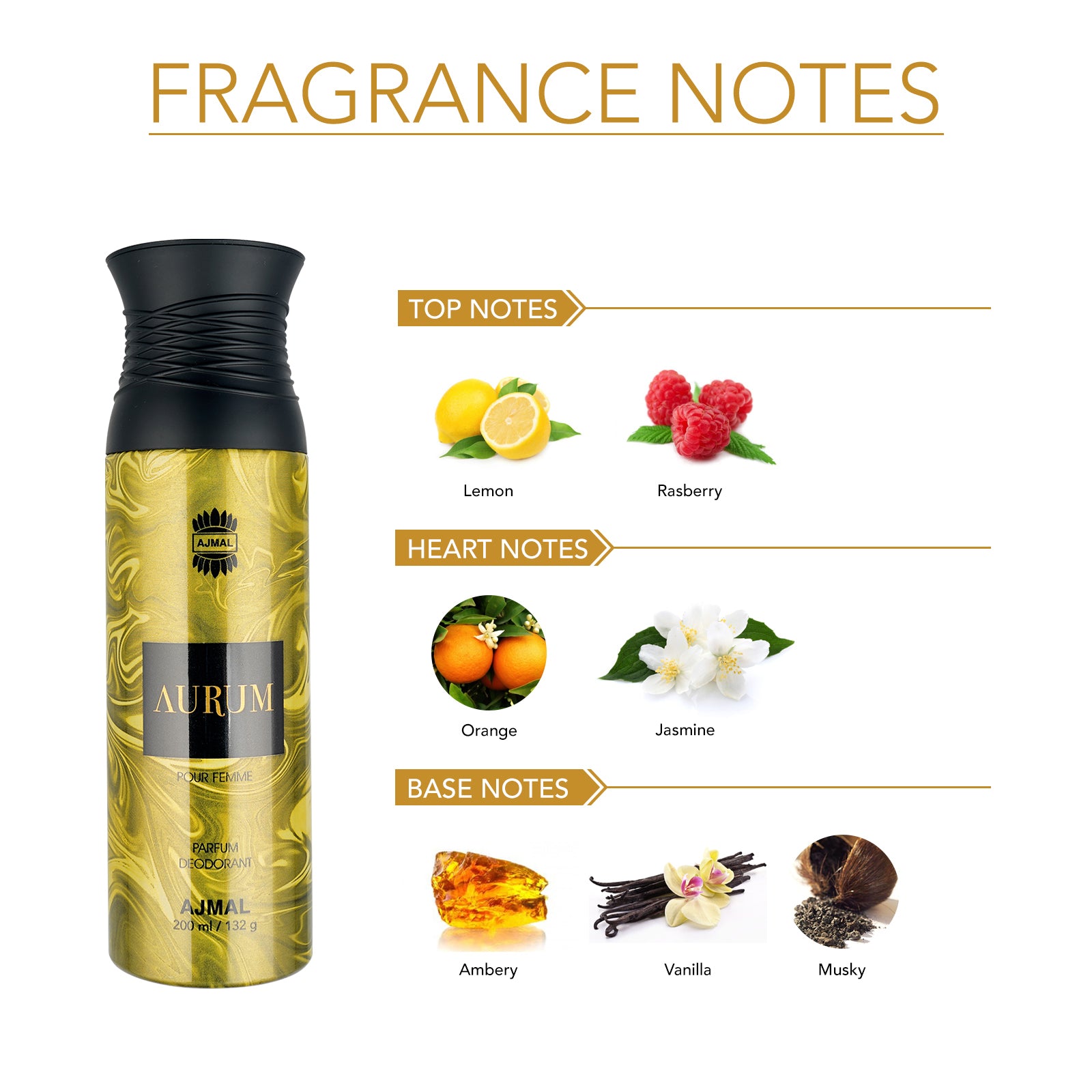 Aurum Concentrated Perfume Oil Fruity Floral Alcohol-free Attar 10ml for Women and Aurum Femme Deodorant Fruity Floral Fragrance 200ml for Women Pack of 2