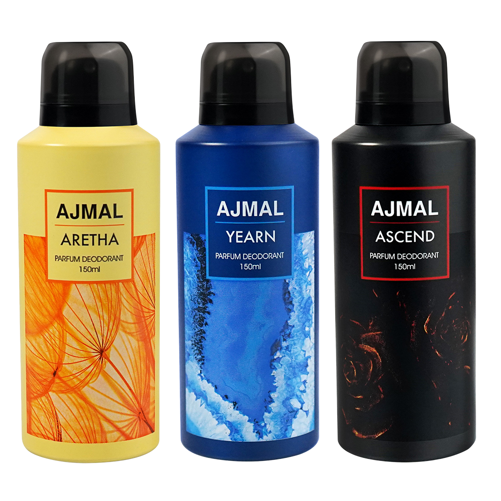 Aretha, Yearn and Ascend Deodorant Perfume 150ML Each Long Lasting Spray Party Wear Gift for Unisex