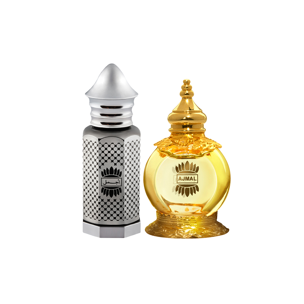 Asher Concentrated Perfume Oil Oriental Alcohol-free Attar 12ml for Unisex and Mukhallat AL Wafa Concentrated Perfume Oil Oriental Musky Alcohol-free Attar 12ml for Unisex Pack of 2