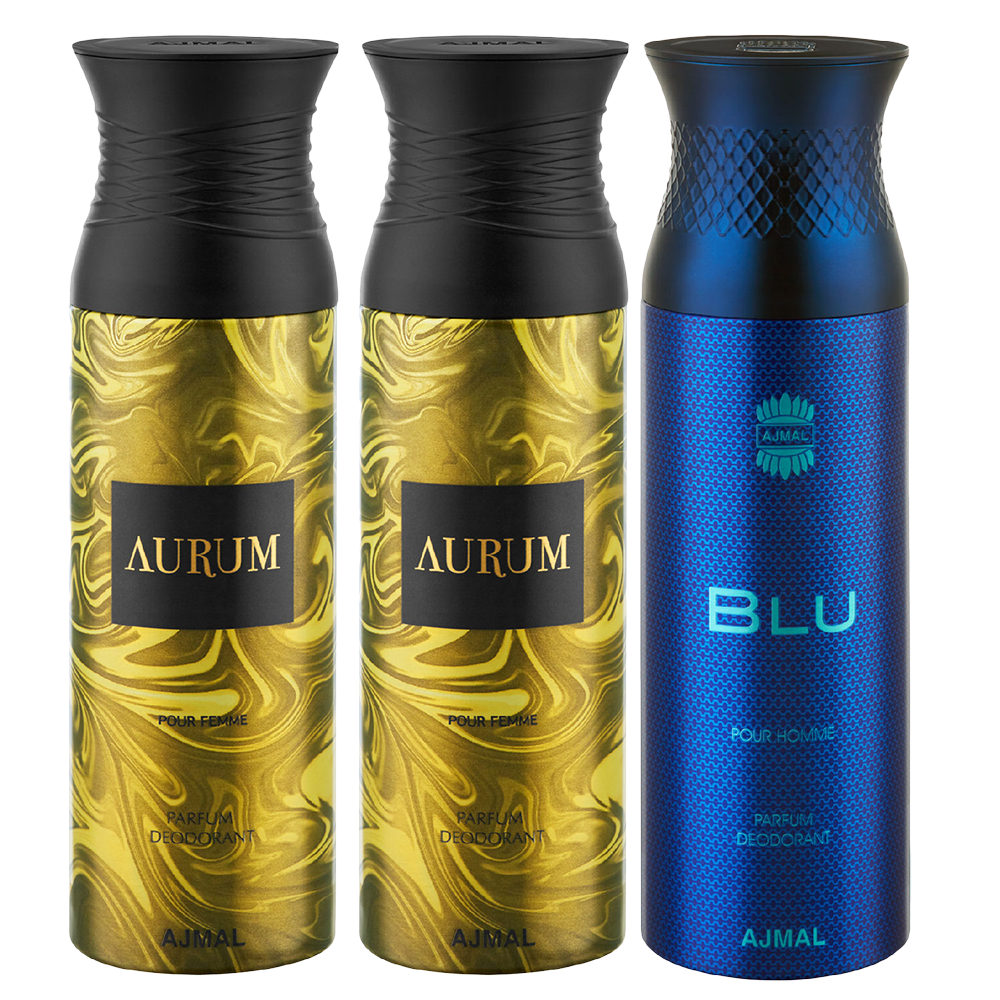 Aurum & Aurum & Blu Deodorant Spray - For Unisex (200 ml, Pack of 3)