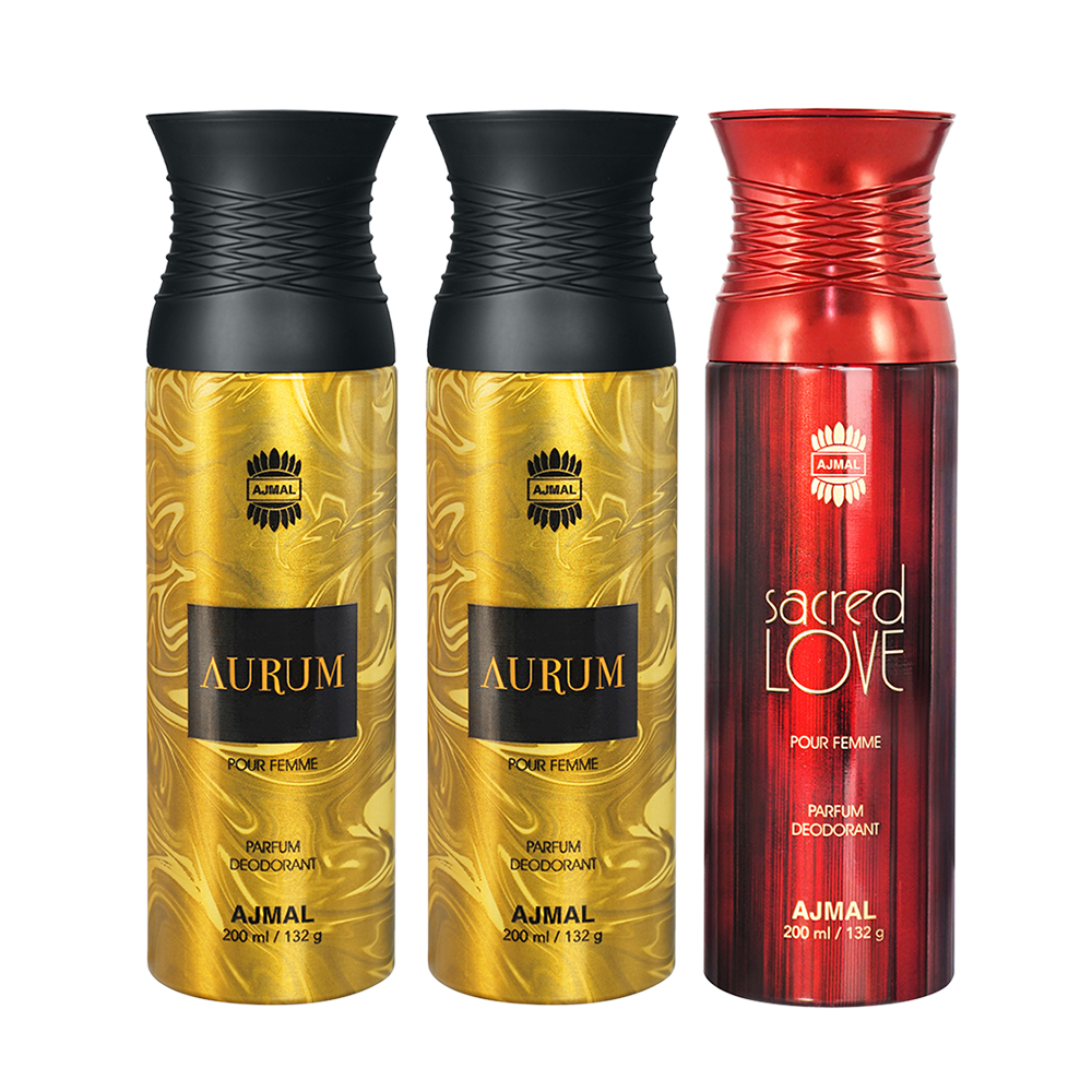 Aurum & Aurum & Sacred Love Deodorant Spray - For Women (200 ml, Pack of 3)