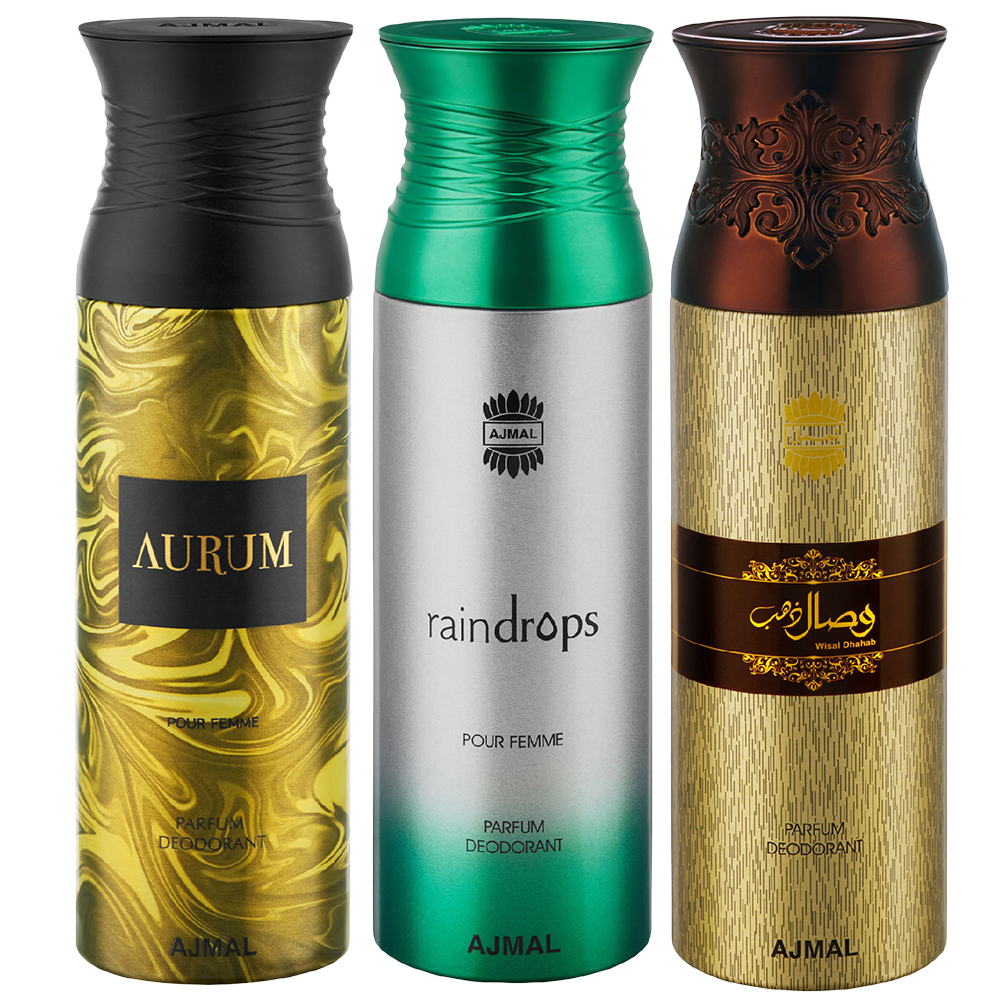 Aurum & Raindrops & Wisal Dahab Deodorant Spray - For Unisex (200 ml, Pack of 3)