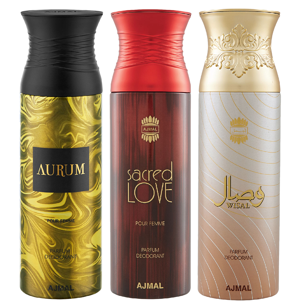 Aurum & Sacred Love & Wisal Deodorant Spray - For Women (200 ml, Pack of 3)