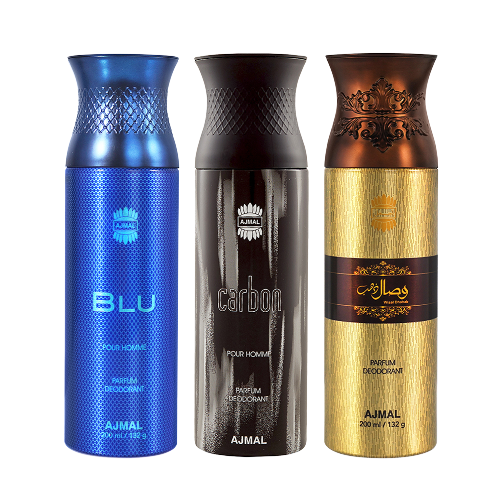 Blu & Carbon & Wisal Dahab Deodorant Spray - For Men (200 ml, Pack of 3)