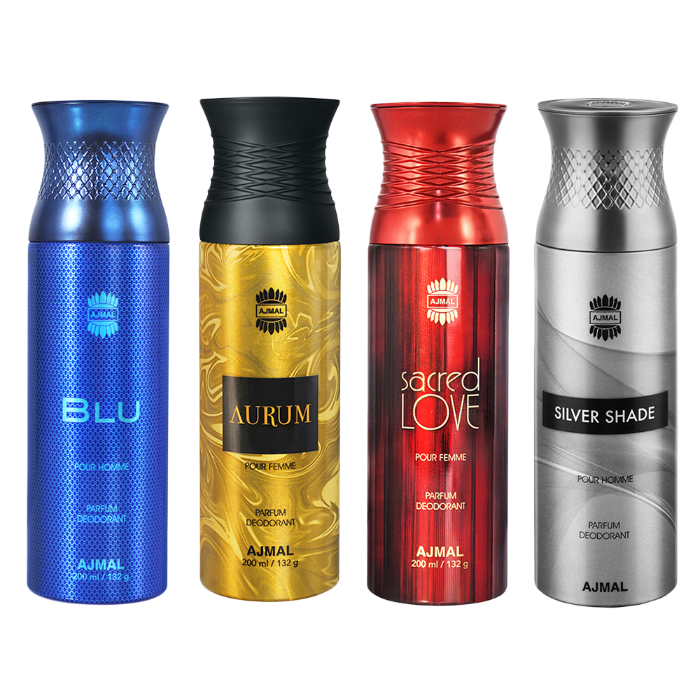 Blu & Aurum & Sacred Love & Silver Shade Deodorant Spray- For Men (200 ml, Pack of 4)