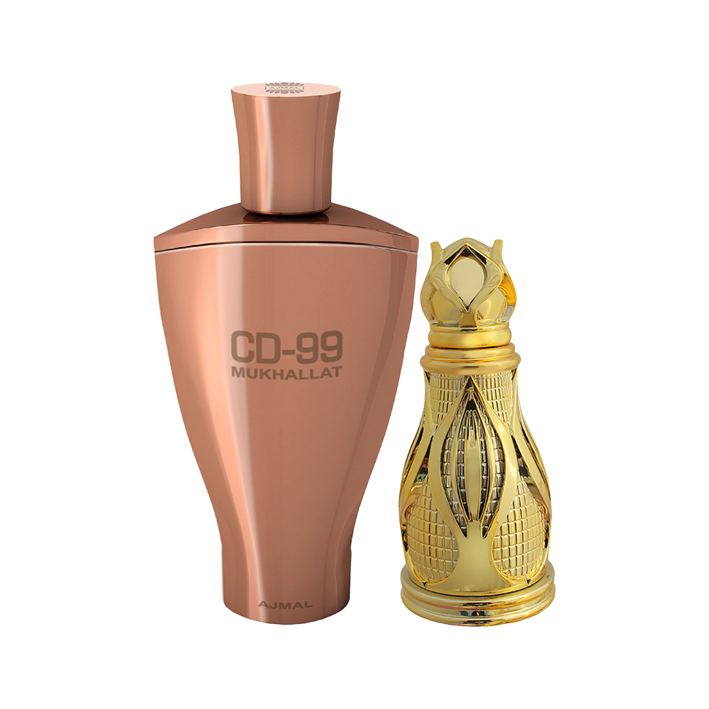 CD 99 Mukhallat Concentrated Perfume Oil Floral Oriental Alcohol-free Attar 14ml for Unisex and Khofooq Concentrated Perfume Oil Woody Oudhy Alcohol-free Attar 18ml for Unisex Pack of 2