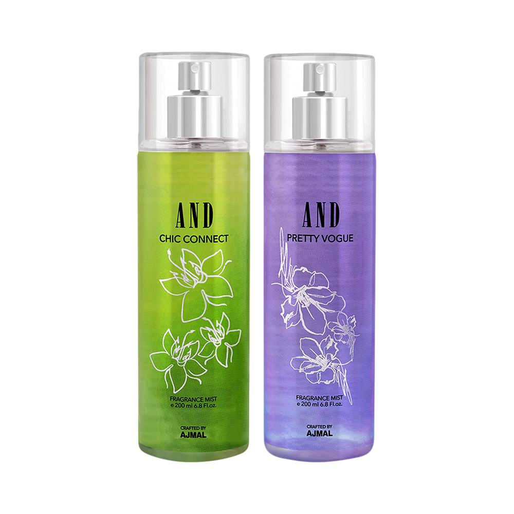 AND Chic Connect & Pretty Vogue Pack of 2 Body Mist 200ML each Long Lasting Scent Spray Gift For Women Perfume