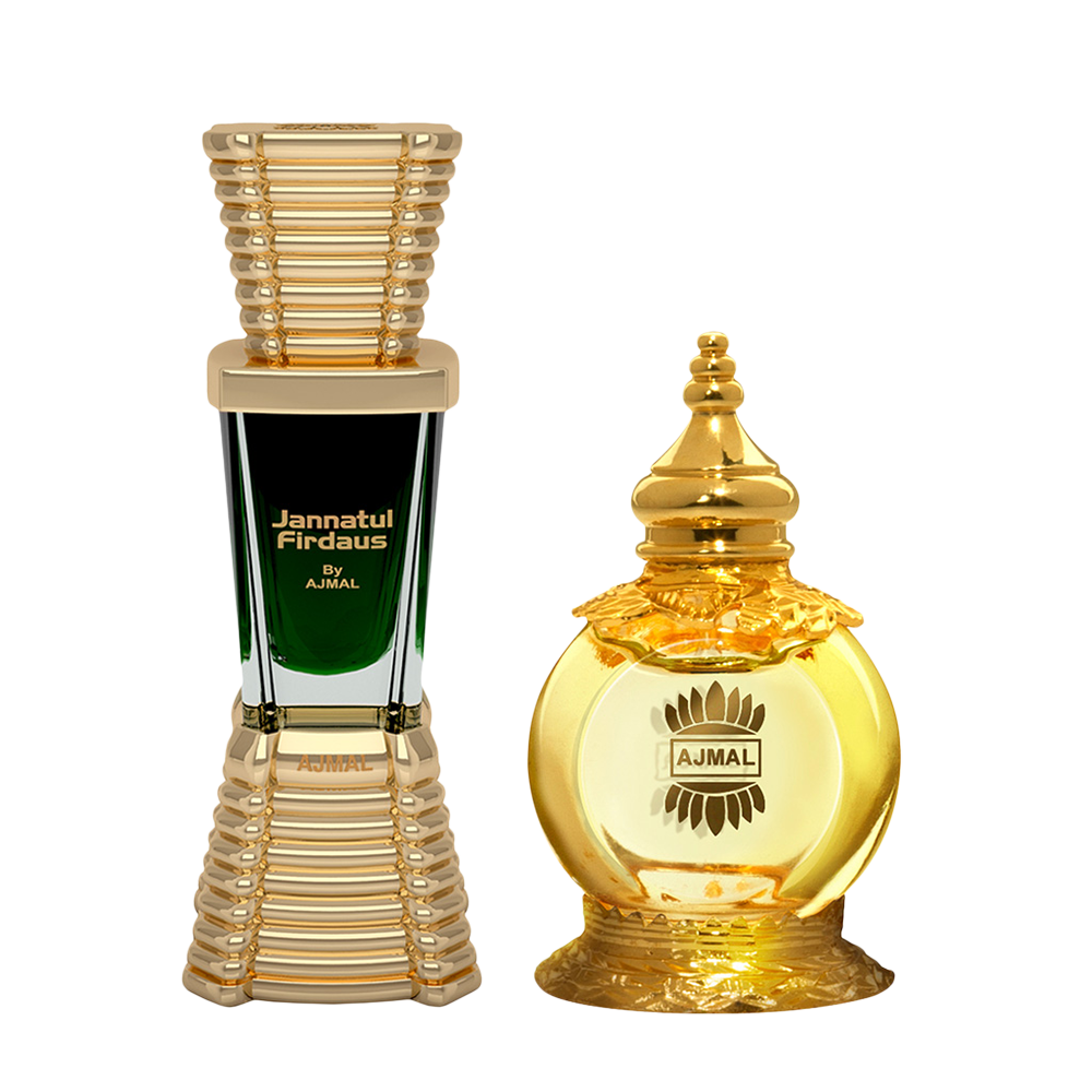 Jannatul Firdaus Concentrated Perfume Oil Oriental Alcohol-free Attar 10ml for Unisex and Mukhallat AL Wafa Concentrated Perfume Oil Oriental Musky Alcohol-free Attar 12ml for Unisex Pack of 2