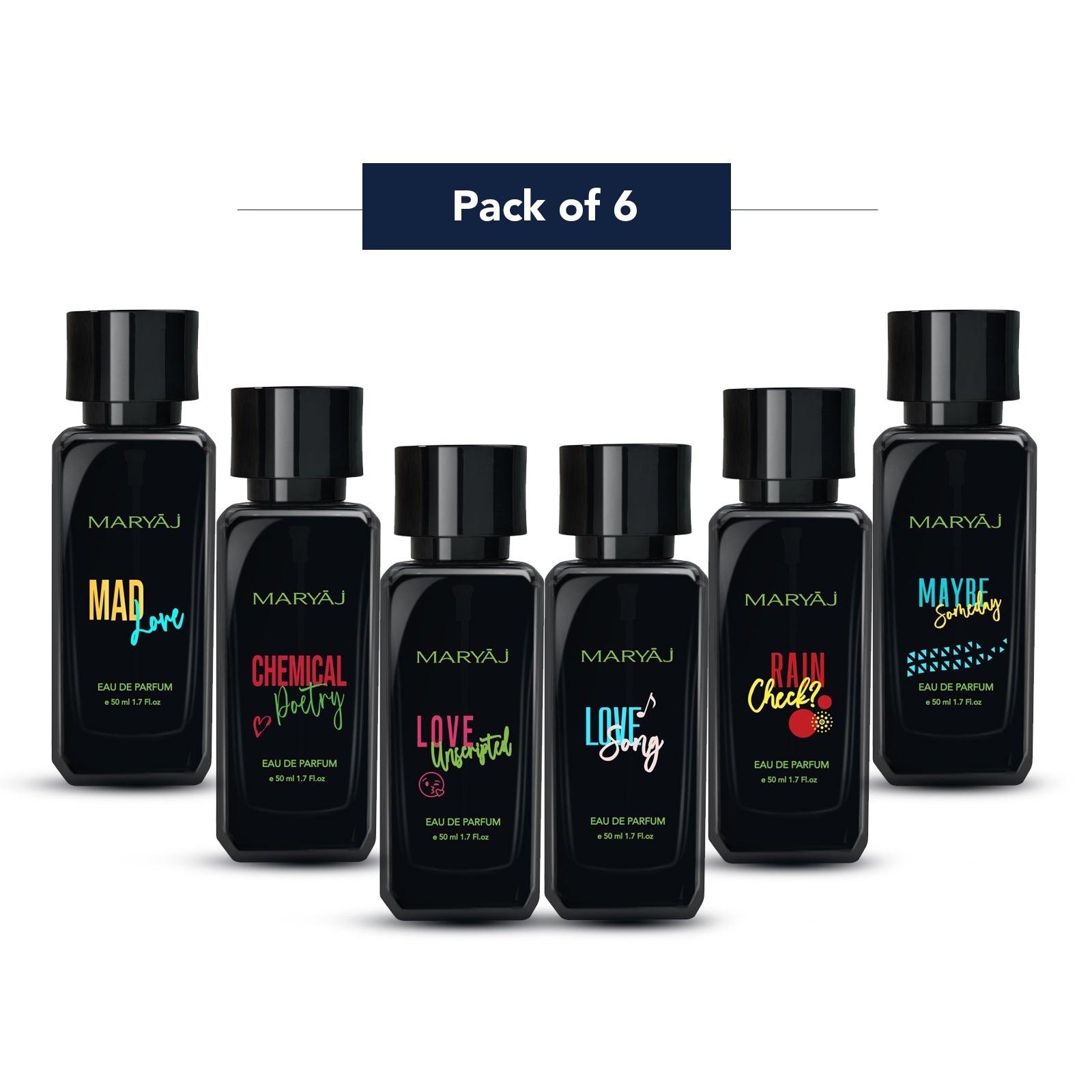 Love Song and Chemical Poetry and Rain Check? and Mad Love and Maybe Someday and Love Unscripted (Pack of 6, Each 50ML) Perfume Gift For Unisex