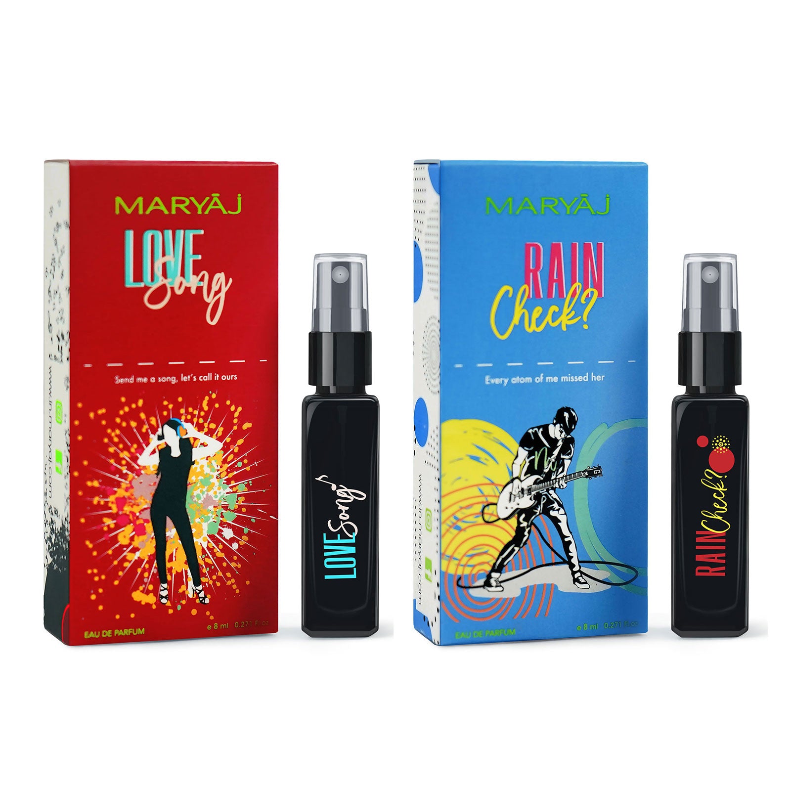 Maryaj Love Song EDP and Rain Check EDP and Mad Love EDP and Maybe Someday EDP (Pack of 4, Each 8ML) Long Lasting Scent Spray Gift For Men and Women