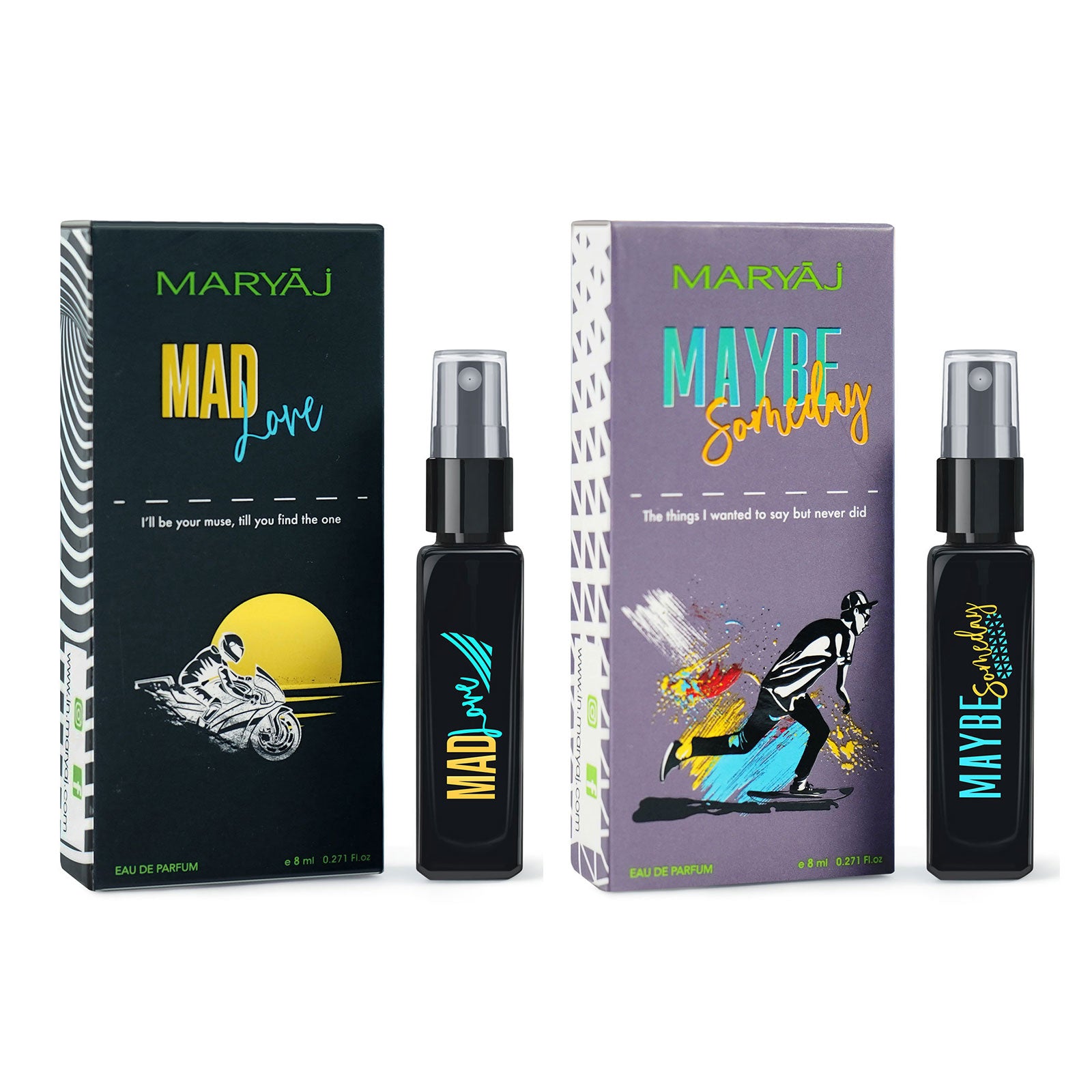 Maryaj Love Song EDP and Rain Check EDP and Mad Love EDP and Maybe Someday EDP (Pack of 4, Each 8ML) Long Lasting Scent Spray Gift For Men and Women