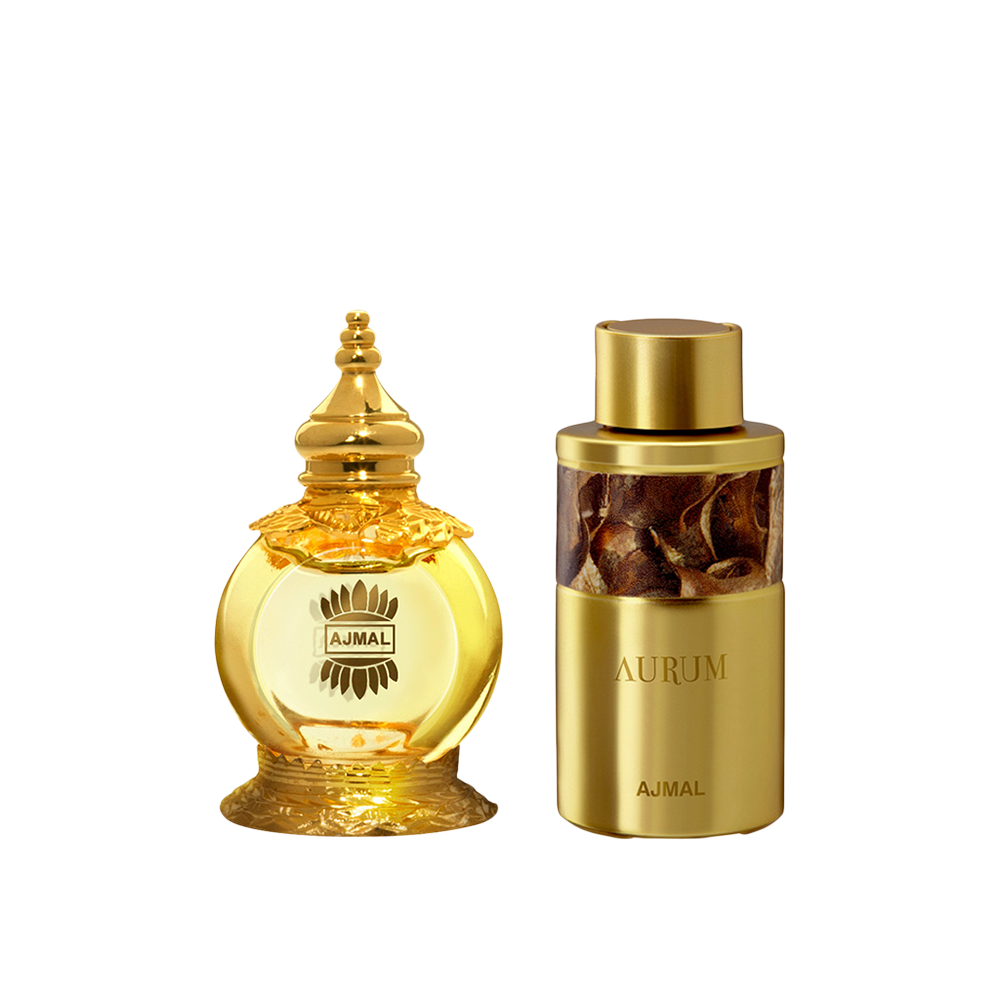 Mukhallat AL Wafa Concentrated Perfume Oil Oriental Musky Alcohol-free Attar 12ml for Unisex and Aurum Concentrated Perfume Oil Fruity Floral Alcohol-free Attar 10ml for Women Pack of 2