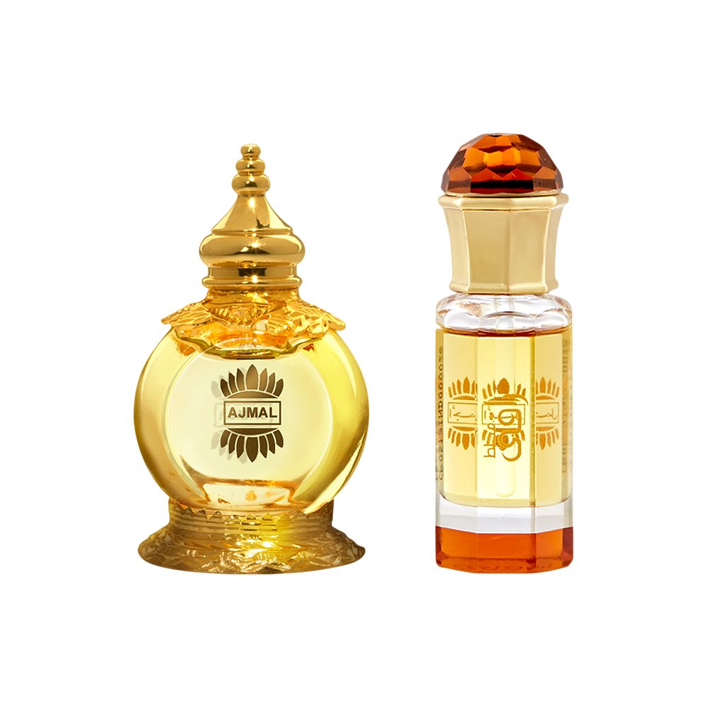 Mukhallat AL Wafa Concentrated Perfume Oil Oriental Musky Alcohol-free Attar 12ml for Unisex and Mukhallat Raaqi Concentrated Perfume Oil Floral Fruity Alcohol-free Attar 10ml for Unisex Pack of 2