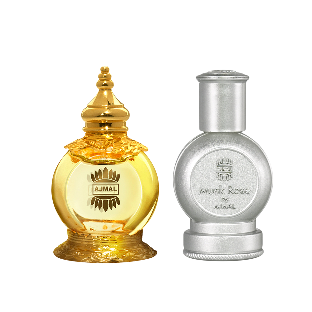 Mukhallat AL Wafa Concentrated Perfume Oil Oriental Musky Alcohol-free Attar 12ml for Unisex and Musk Rose Concentrated Perfume Oil Floral Musky Alcohol-free Attar 12ml for Unisex Pack of 2