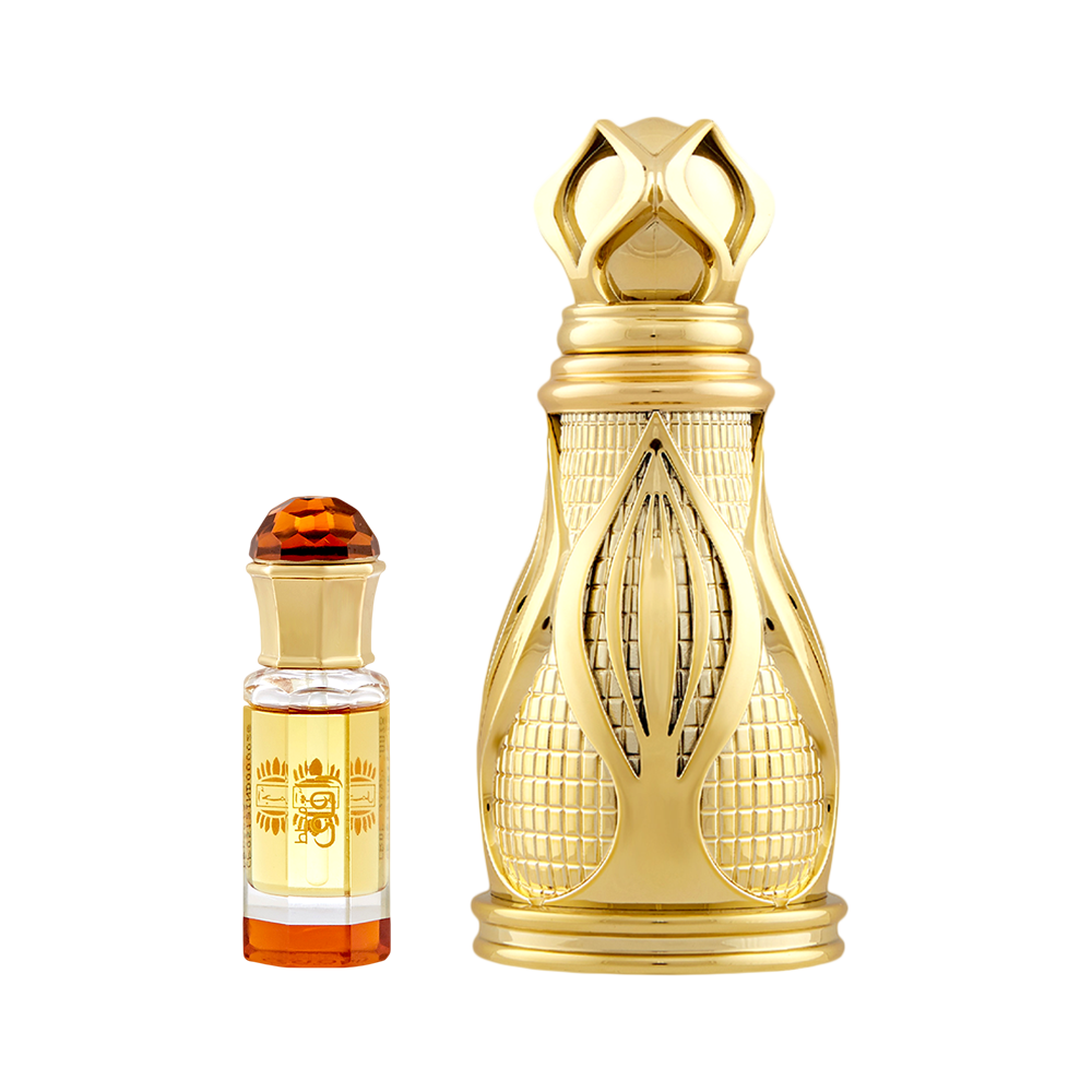 Mukhallat Raaqi Concentrated Perfume Oil Floral Fruity Alcohol-free Attar 10ml for Unisex and Khofooq Concentrated Perfume Oil Woody Oudhy Alcohol-free Attar 18ml for Unisex Pack of 2