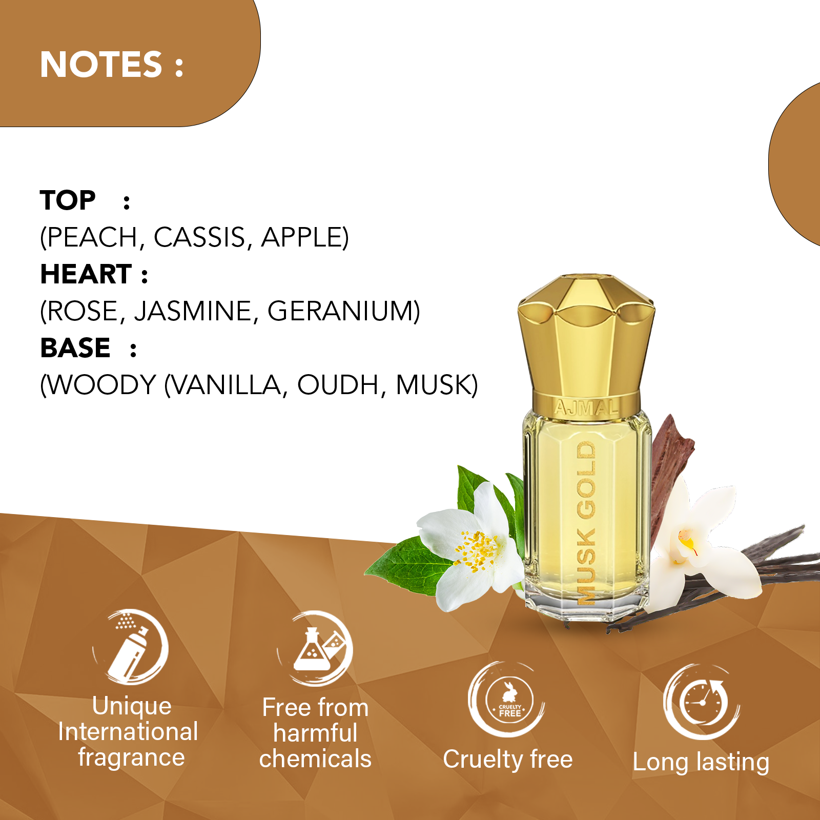 MUSK GOLD Non-Alcoholic Concentrated Perfume Long Lasting Attar for Unisex - 5 ML