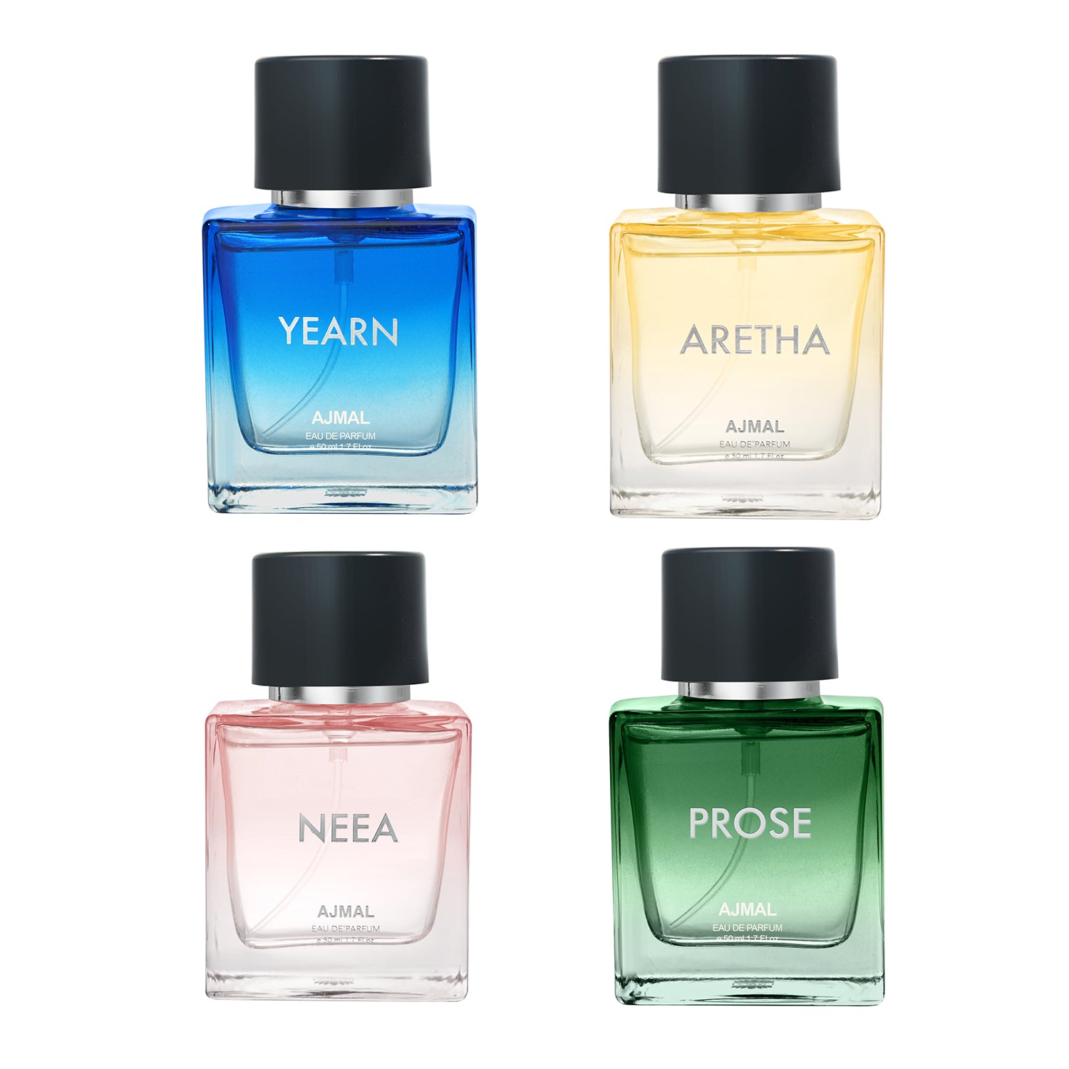 NEEA EDP 50 ML for Women and PROSE EDP 50 ML for Men and ARETHA EDP 50 ML for Women and YEARN EDP 50 ML for Men Pack of 4